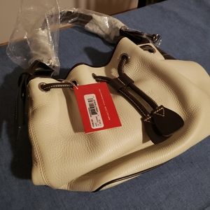 Dooney and Bourke white leather drawstring bag